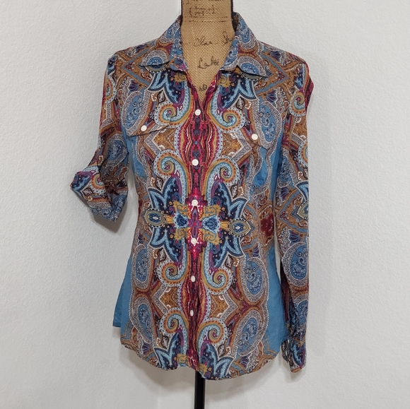 Lucky Brand Tops - Lucky Brand•Paisley print▪︎l/s•brown/blue•sz.Sm.